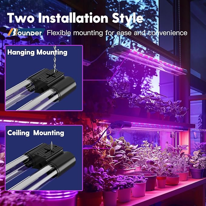 BBOUNDER 2ft 4 Pack Grow Lights for Indoor Plants with Mechanical Outlet Timer, 80W (4x20W, 440W Equivalent), Red Blue Full Spectrum, Linkable LED Grow Light for Hydroponic Indoor Plant Seedling Veg