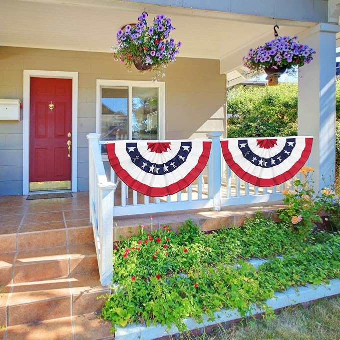 USA Pleated Fan Flag American US Bunting Flag Patriotic Half Fan Banner Flag with Canvas Header and Brass Grommets for 4th of July Memorial Day Indoor Outdoor Decoration (5, 2x4 Feet)