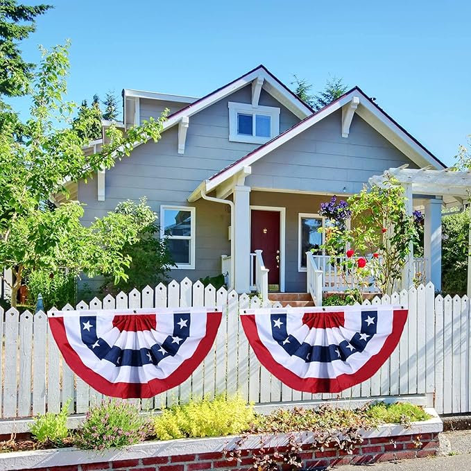 USA Pleated Fan Flag American US Bunting Flag Patriotic Half Fan Banner Flag with Canvas Header and Brass Grommets for 4th of July Memorial Day Indoor Outdoor Decoration (4, 1.5x3 Feet)