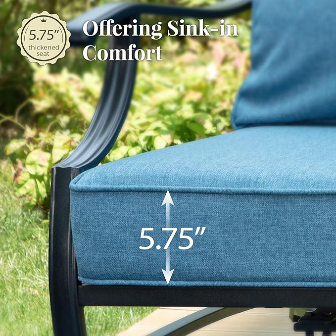 Patio Furniture Set with Fire Pit Table, 5 Pcs Metal Outdoor Conversation Set, 4 Rocking Chairs with 5.75" Extra Thick Cushion and 28" Fire Pit Table for Backyard Deck, Navy Blue