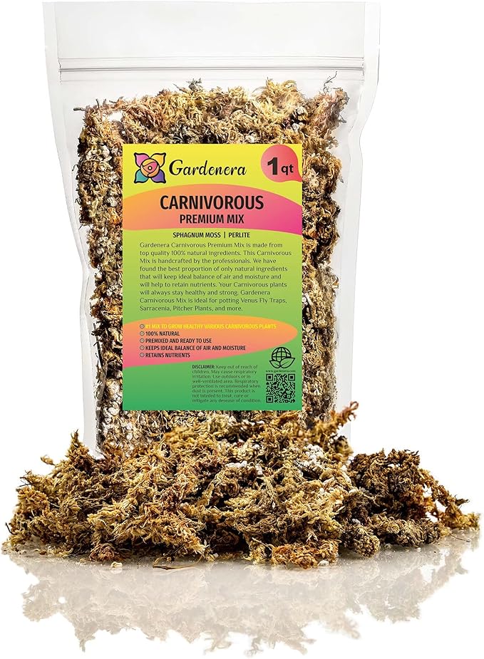 Sphagnum Moss Potting Mix for Carnivorous Plants, Moss and Perlite Blend for Potting Venus Fly Traps, Sarracenia, Pitcher Plants - 75% Sphagnum Moss + 25% Perlite - Made in USA - 1 Quart