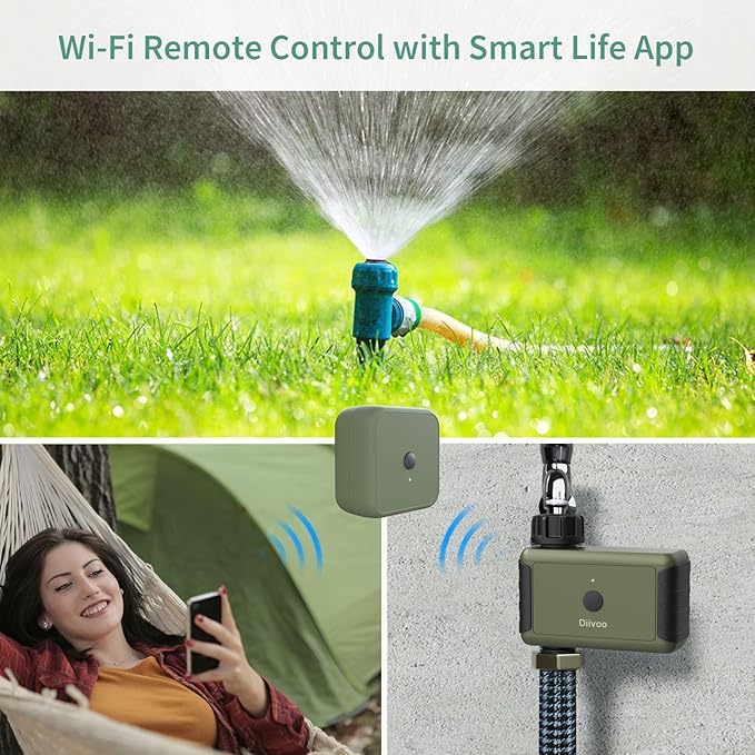 Diivoo WiFi Water Timer for Garden Hose, Smart Sprinkler Hose Timer with Hub, Up to 20 Separate Watering Schedules, Compatible with Alexa and Google Home