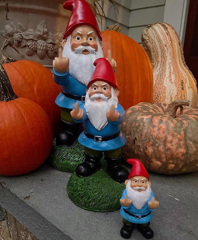 Gnometastic Middle Finger Gnome Statue, Large 12.5" Tall - Original Double Bird Garden Gnome Statue Decoration and Lawn Ornament - Outdoor Funny Garden Gnomes, Lawn Ornament