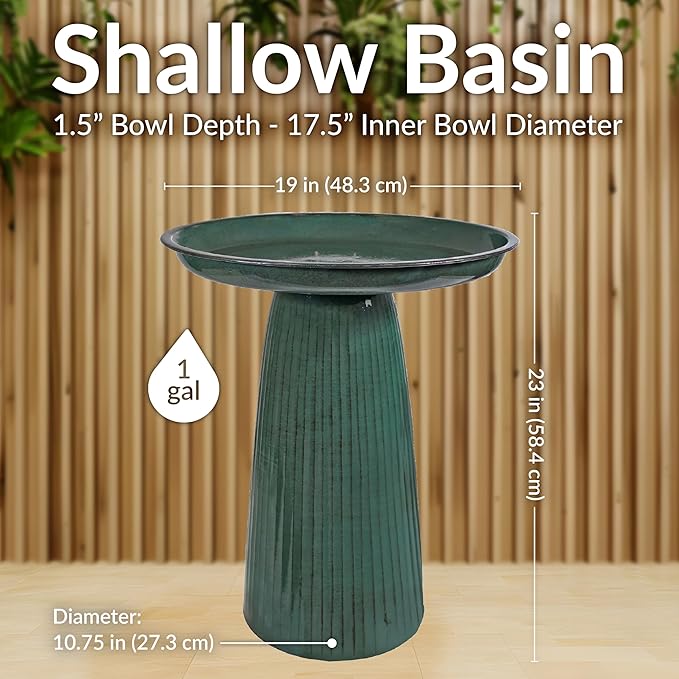 Sunnydaze Gleeful Garden Metal Bird Bath for Outdoors - Large Decorative Iron Birdbath - 23-Inch - Green Glaze