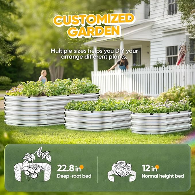 KING BIRD Raised Garden Bed Kit 2025 Upgraded Quick-Setup Galvanized Planter Garden Box Outdoor for Gardening, Vegetables, Flowers, 74x36x12 in, Silver