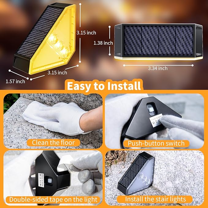 KINKAI Solar Step Lights - 12 Pack Solar Stair Lights Outdoor Deck Lighting Triangle Decor for Garden Front Door Porch (Warm Light)