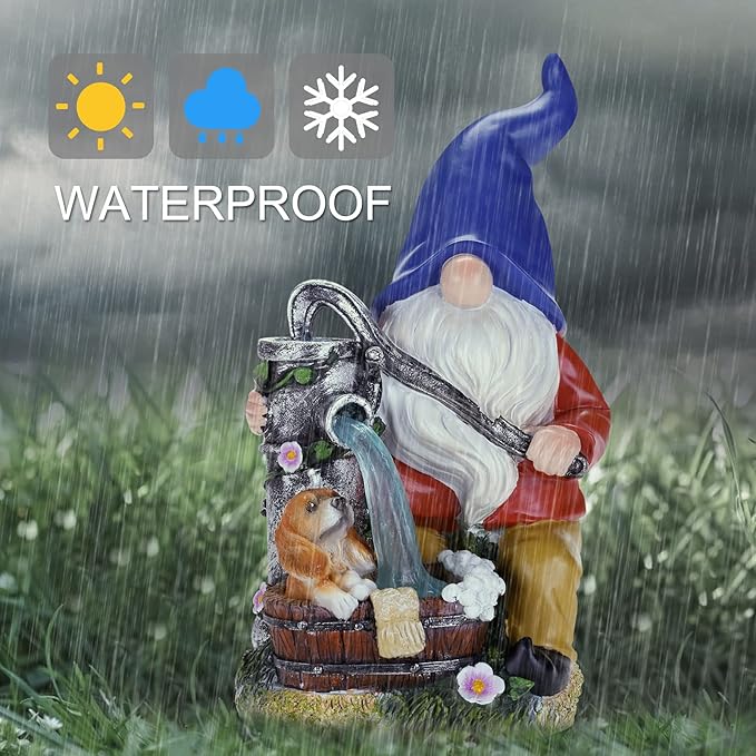 Garden Gnome Statue, Gnome Decoration for Yard with Blue Solar Light, Patio Porch Yard Garden Decor for Outside, Lawn Ornament