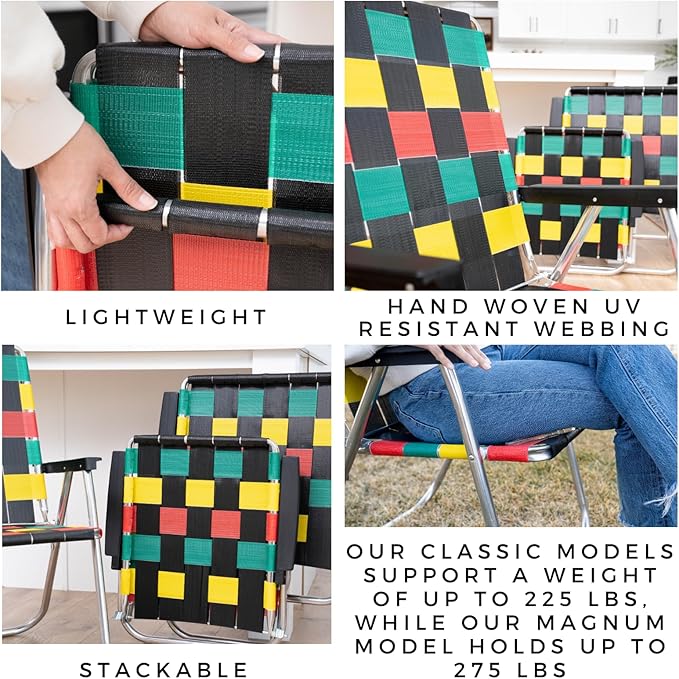 Lawn Chair USA Folding Aluminum Outdoor Patio Lawn Chair | Heavy-Duty Webbed Chairs for Camping, Sports, Beach, Yard & Tailgating | Lightweight Portable | Classic - Christmas Theme