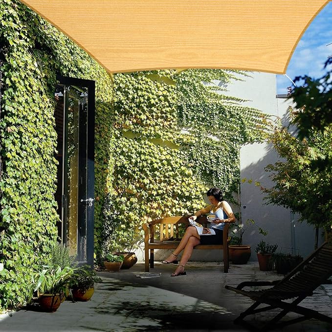 Eden's Decor Straight Flat-Edged Sun Shade Sail Rectangular 7' x 19' Wheat UV-Blocking Outdoor Canopy Fabric Cloth Awning for Pergola Patio Garden Backyard Custom Size