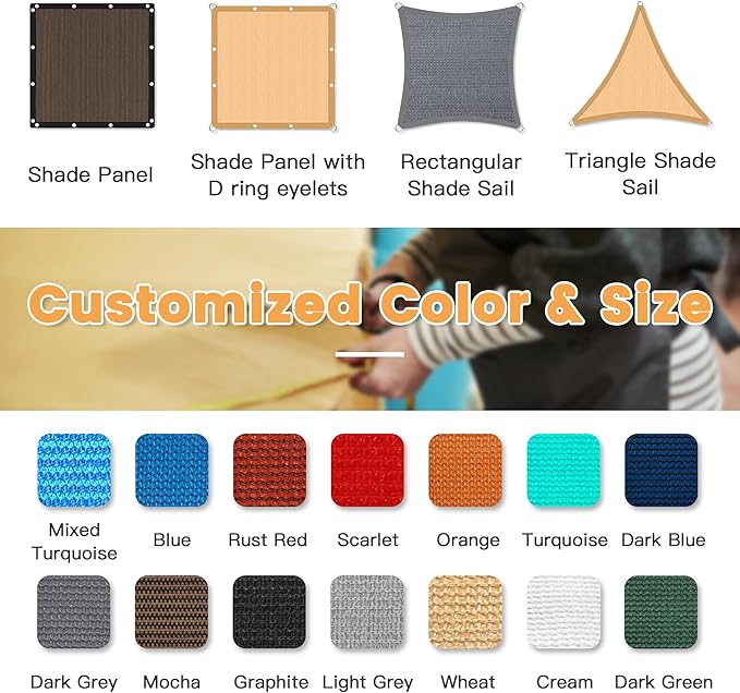 VICLLAX Shade Fabric Sun Shade Cloth with Every 2 FT Grommets for Patio Garden Pergola Cover Canopy 16x22 FT, Light Grey