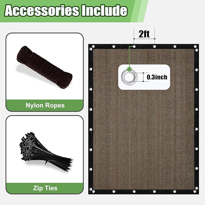 Outdoor 90% Sun Shade Cloth with Grommets, 10 X 21 FT Pergola Shade Cover for Garden Patio Carport Kennel Swimming Pool, Mocha (We Make Custom Size)