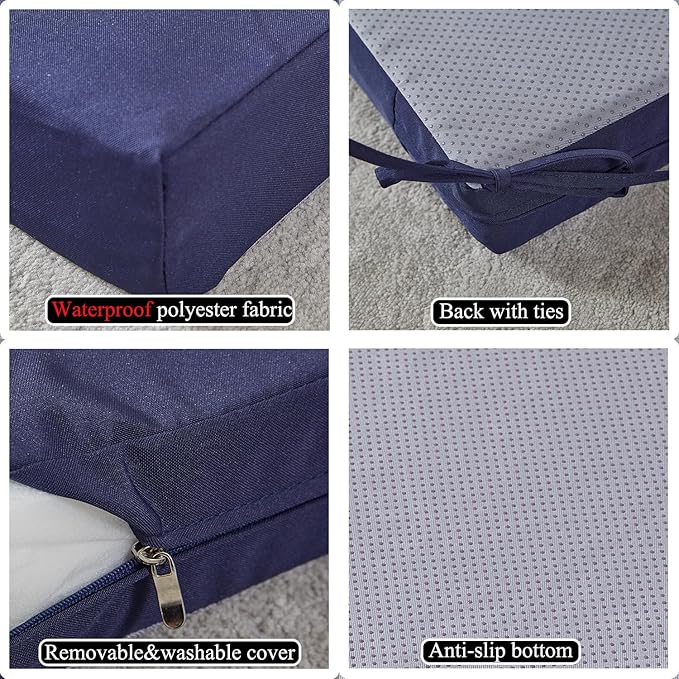 19 x 19 Inch Outdoor Seat Cushions for Patio Furniture with Non Slip and Ties Waterproof & UV Resistant Round Corner Outdoor Chair Cushions Replacement Set of 2, Navy Blue