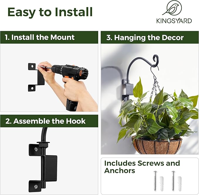 Kingsyard 2 Pack Swivel Plant Hangers Outdoor - 12 Inch Heavy Duty Wall Plant Hooks for Hanging Plant Baskets Bird Feeder Lanterns Wind Chimes