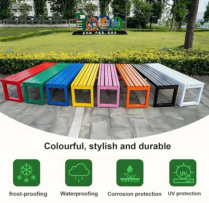 Weatherproof Metal Dining Bench, Outdoor Bench Backless Patio Bench 2-Person Farmhouse Bench Garden Bench for Kitchen, Living Room, Entryway(Blue,40in)