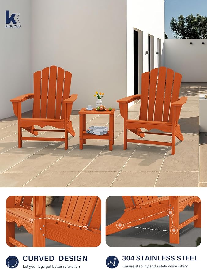 KINGYES HDPE Adirondack Chair Chair Set of 6, Classic All-Weather Adirondack Chair, Orange