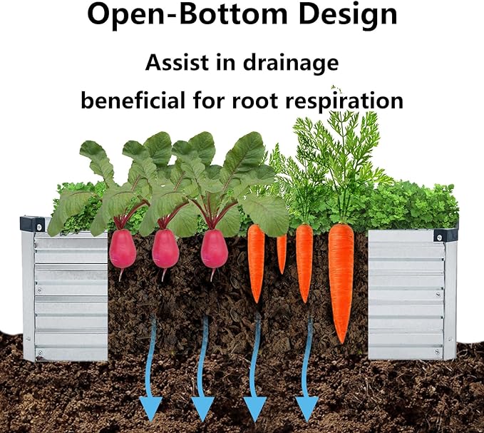12x2x1.5FT Galvanized Raised Garden Beds Kit Large Outdoor Metal Gardening Planter Box for Vegetable Elevated Flower Herbs, Silver
