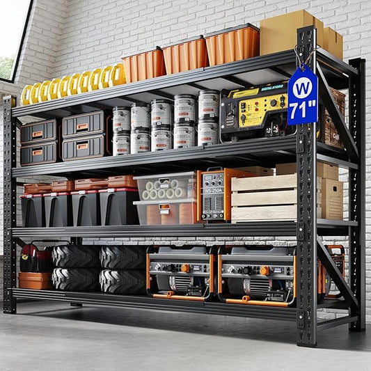 Yizosh 71" W Metal Garage Storage Shelves,5000LBS Heavy Duty 4-Shelf Adjustable Steel Organization Shelving,Utility Rack Shelf,71" W x 24" D x 69" H for Basement,Warehouse,Industrial