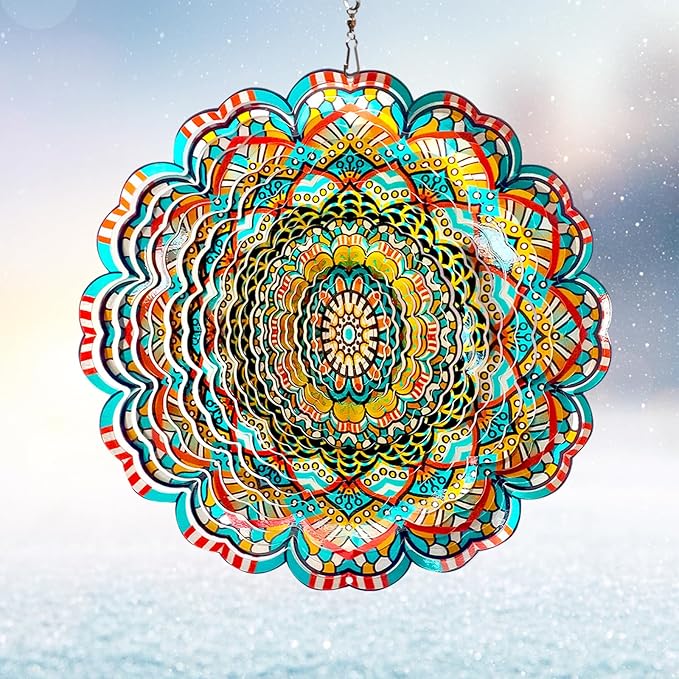 Wind Spinner Lucky Star Mandala Wind Spinners for Garden Yard Hanging Wind Sculptures Create Zen Atmosphere. Kinetic Metal Art Decoration Indoor/Outdoor Decor Mandala Gift for Mom Wife Woman