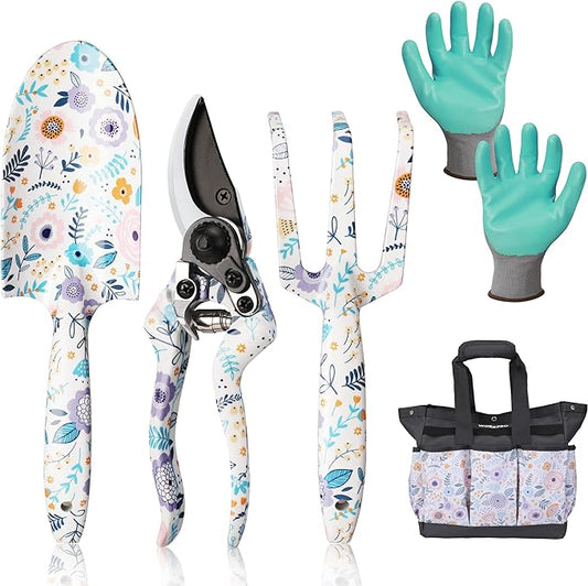 WORKPRO 5PCS Garden Tool Set, Aluminum Heavy Duty Gardening Tool Set with Garden Tool Bag, Outdoor Garden Hand Tools, Garden Gifts