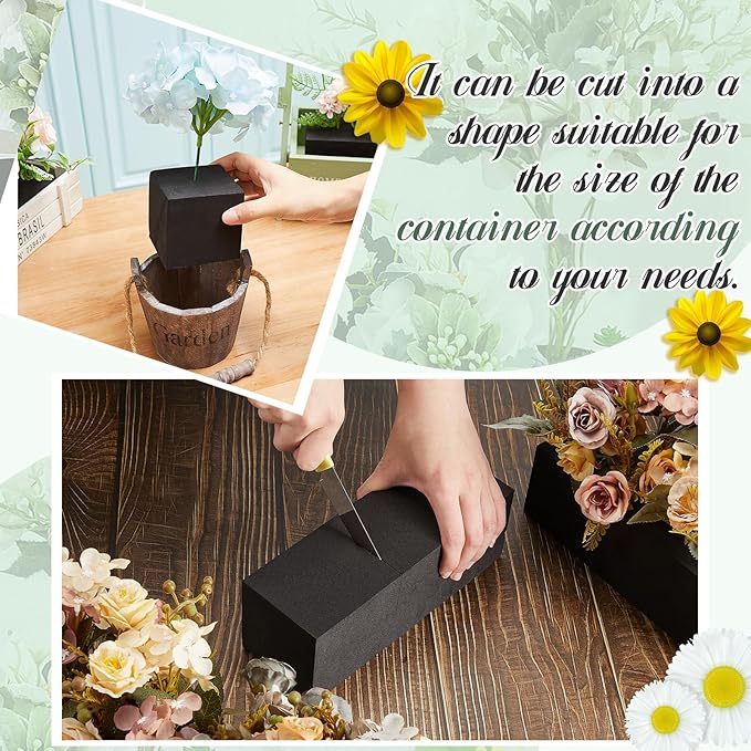 Lallisa 4 Pcs Reusable Floral Foam Blocks 9 x 3 x 3 Water Weather Resistant Dry Floral Foam for Artificial Flower Arrangements Outdoor Flower Boxes Outside Hanging Planters Wedding Home Decor (Black)