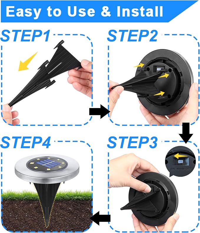 Solar Ground Lights - Upgraded Waterproof Garden Lights for Outdoor, Landscape, Yard, Deck, Lawn, Patio, Walkway (8 Pack Blue)