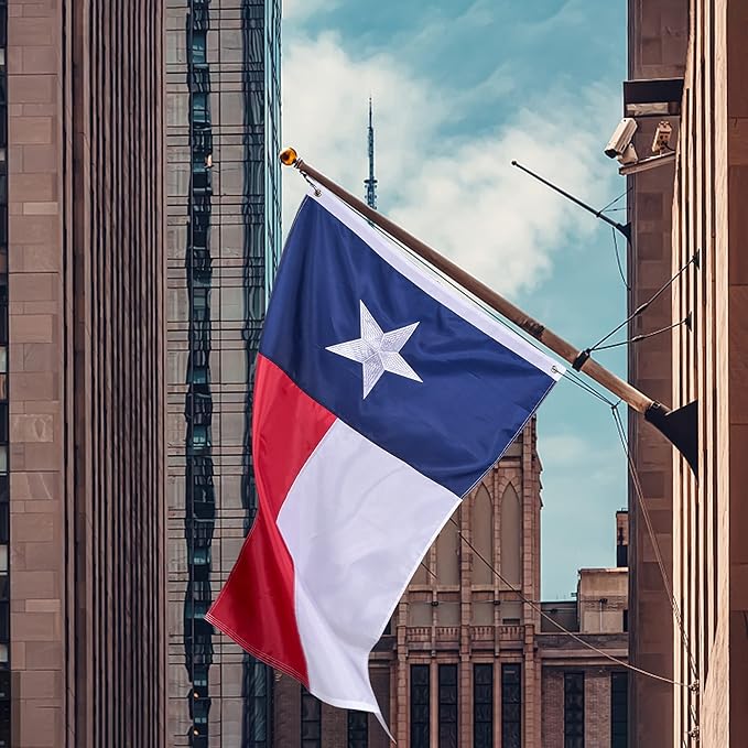 Texas State Flag 3x5 Ft, Deluxe Embroidered Heavy Duty Polyester Durable TX Outside Flags, Indoor/Outdoor, Sewn Stripes and Brass Grommets