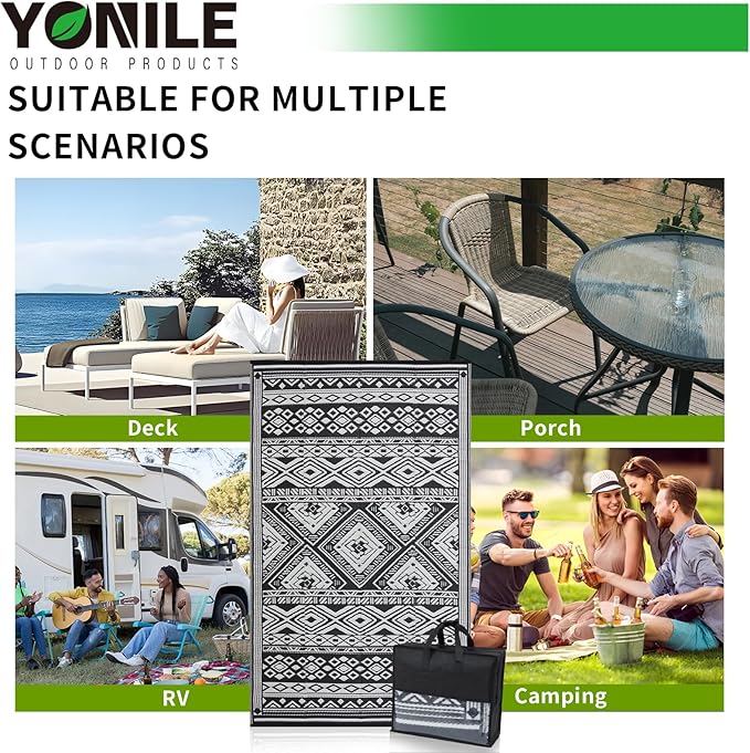 Outdoor Rug 5x8 ft Waterproof, Reversible Outdoor Plastic Straw Rug for Patios Clearance, Outdoor Area Rug Carpet RV Mat for Camping Backyard Deck Porch