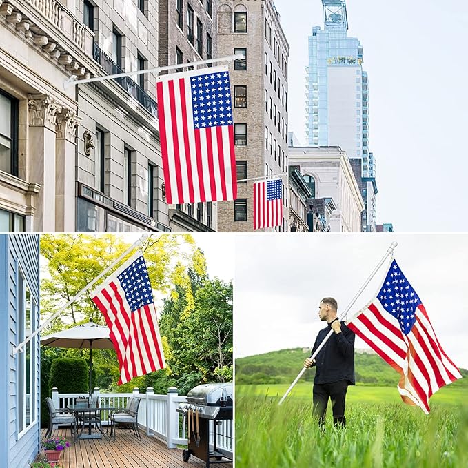 ZMTECH Flag Pole with Solar Light - Adjustable Bracket, 6 FT Stainless Steel Flag Poles for Outside House, Garden or Yard, Tangle Free Flagpole Kit for American Flag (Without Flag, White)