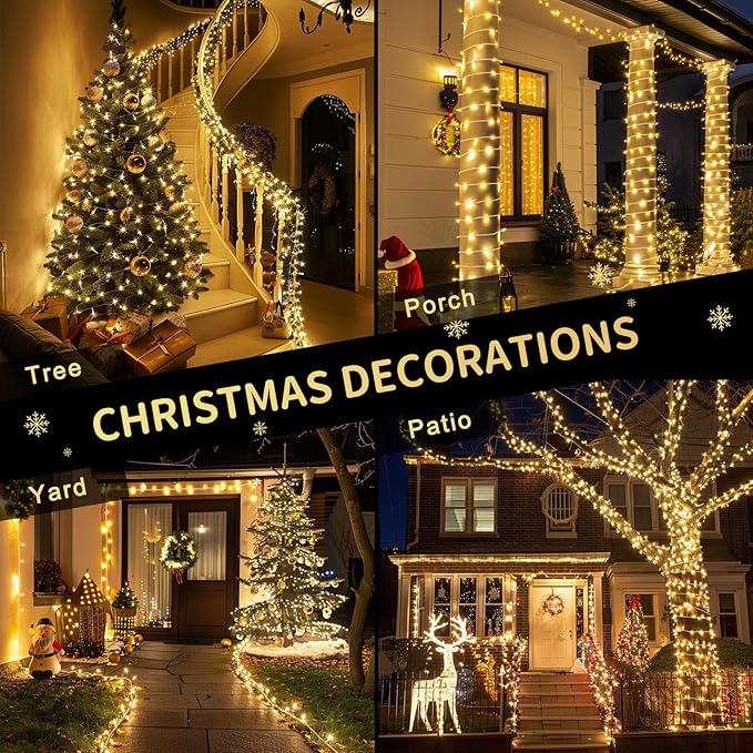 JMEXSUSS 200 LED String Lights Indoor Outdoor Clear Wire, Connectable Warm White Christmas String Lights for Bedroom, 66 Ft Twinkle Fairy String Lights Plug in for Home Wedding Tree Yard Patio Spring