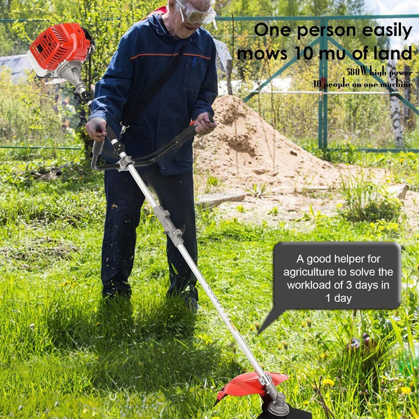 52CC Gas Power String Trimmer Cordless, 2 in 1 Multifunction Petrol Hedge Trimmer, Gas Lawn Mower Brush Cutter, 2-Stroke Weed Wacker, for Lawn, Garden, etc (2 in 1 red)