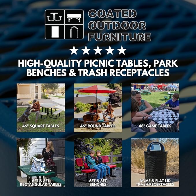 T8H2-P-TXTBUR Heavy Duty Rectangular Portable Picnic Table Handicap Accessible on Both Ends, 8 Ft, Textured Burgundy, Made in America