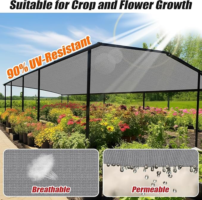 Outdoor 90% Sun Shade Cloth with Grommets, 15 X 20 FT Pergola Shade Cover for Garden Patio Carport Kennel Swimming Pool, Light Grey (We Make Custom Size)