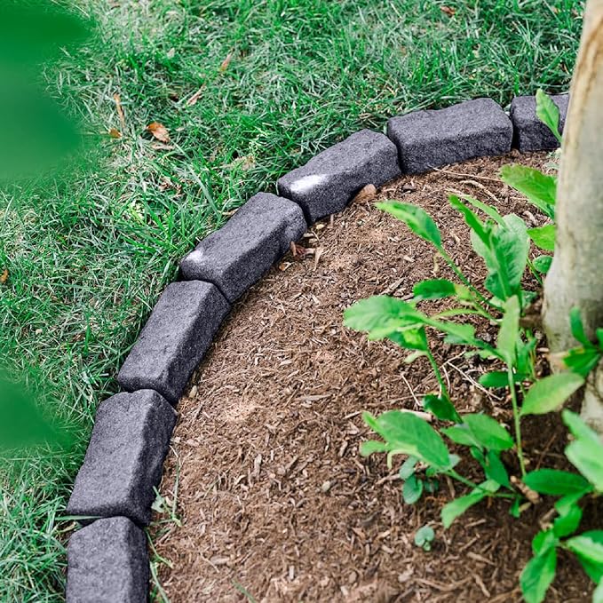 Beuta Landscape Edging | Garden Edging Border | Faux Stone Bricks for Lawn Edging, Flower beds, Pathways & Yard Edging– 1 Pack | Each Section Has 6 Bricks 48" L x 4" W x 2.25" H | 3 Spikes |Charcoal