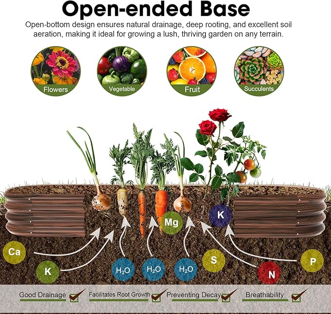 8x2x1ft Oval Galvanized Raised Garden Bed Outdoor 9-in-1 Large Metal Modular Planter Box Raised Beds for Gardening,Vegetables,Fruits,Flowers & Herbs (Brown)