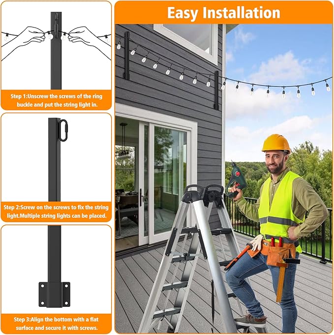 AILBTON 2.8FT 4 Pack Suspension Outdoor String Light Poles for Outside String Lights Hanging,with Clip and Holder,Light Post Mounting Stand for Patio Fence Wall Garden Backyard Deck