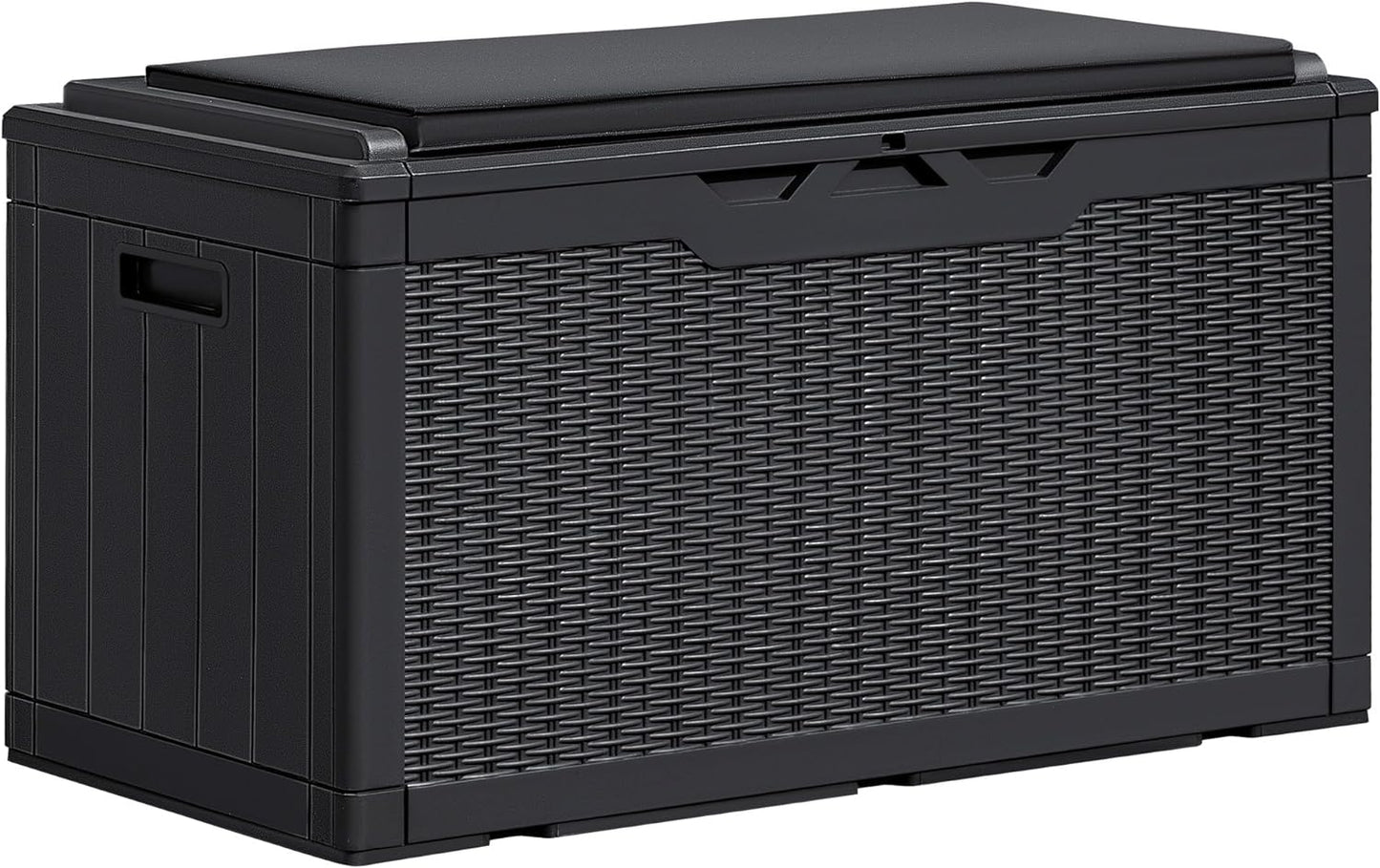 Greesum 100 Gallon Resin Deck Box Large Outdoor Storage Boxes with Cushions for Garden Tools, Patio Furniture Pillows, Pool Supplies, Black