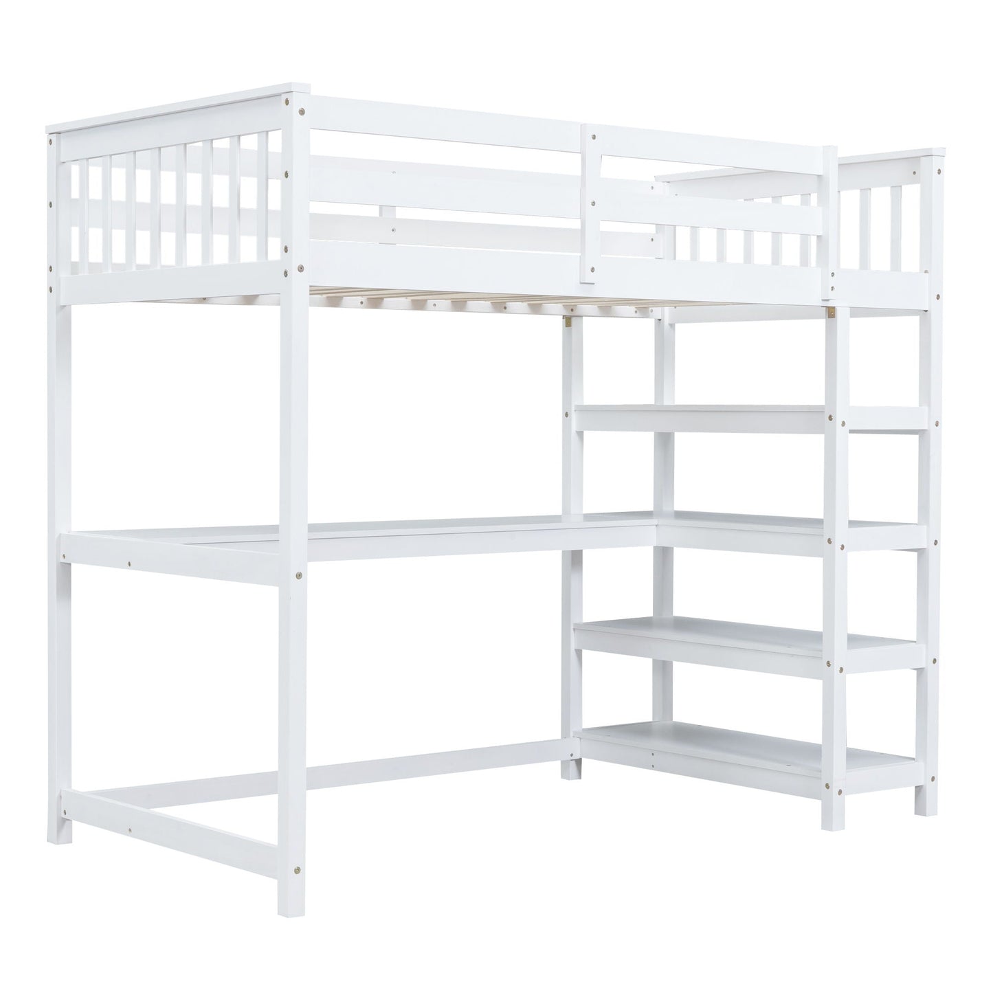 Loft Bed With Storage Shelves And Under Bed Desk