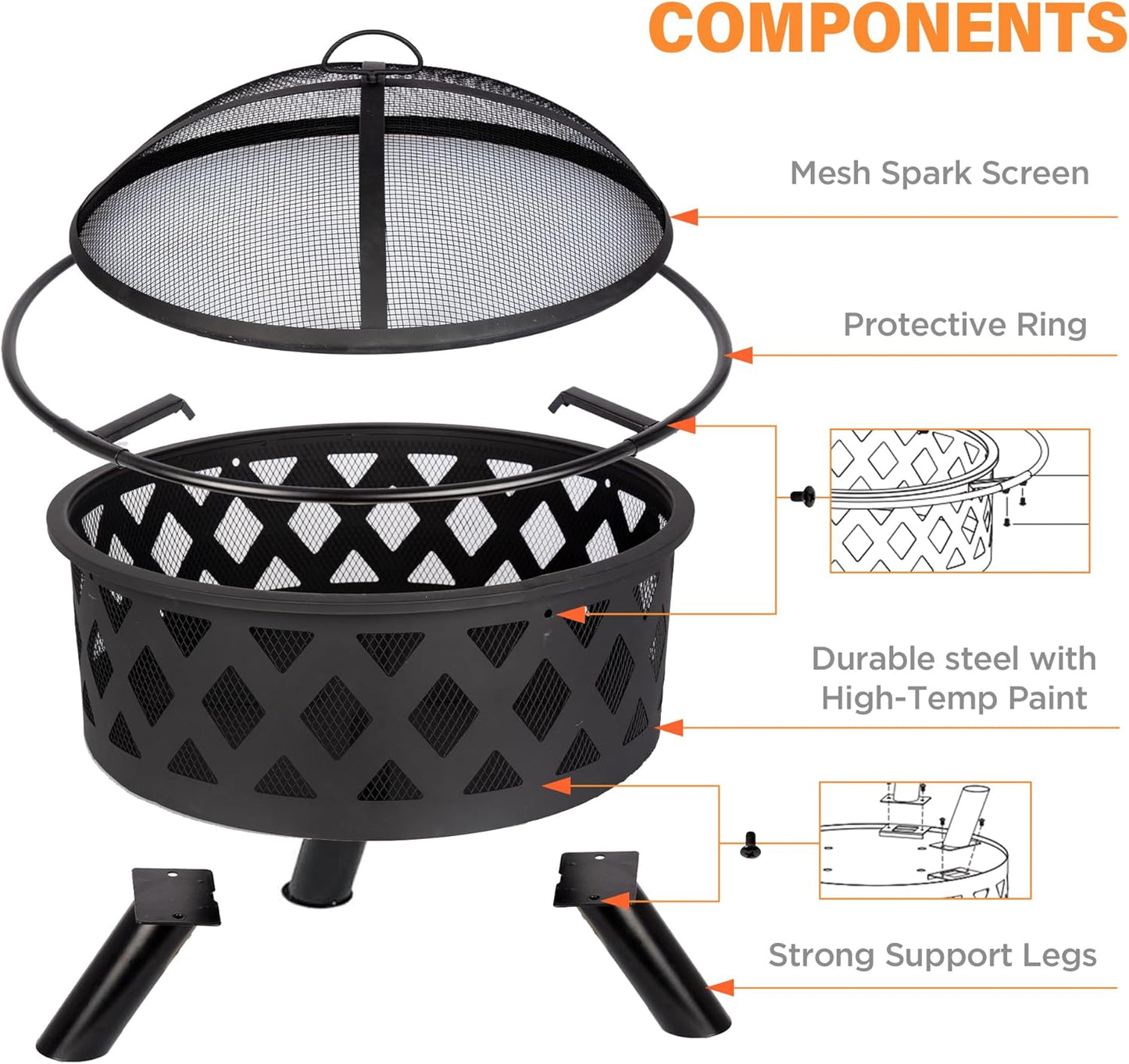 Red Mountain Valley 30'' Outdoor Wood Burning Fire Pit, 2-in-1 Large Round Fire Pit for Outside, Outdoor Fireplaces with Spark Screen, Fire Poker, Cover, Ideal for Patio, Backyard, Camping, Picnic