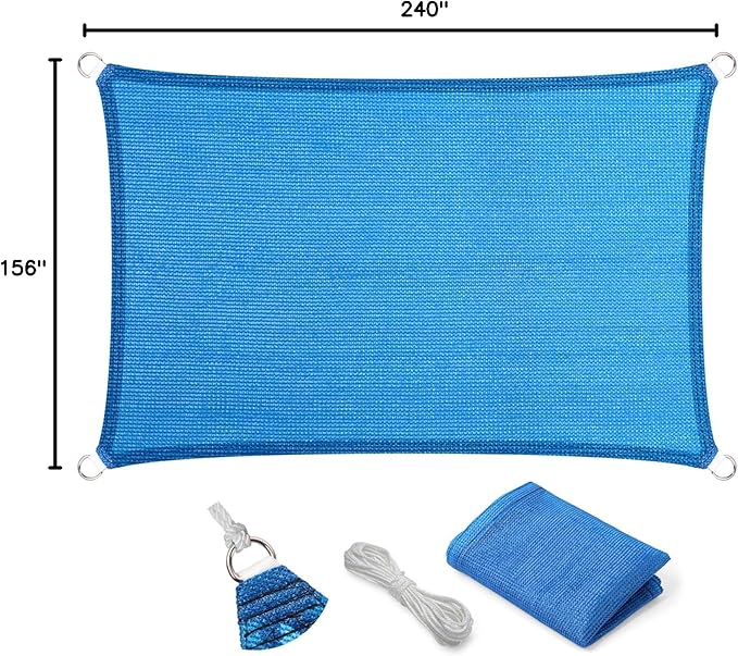 Eden's Decor Straight Flat-Edged Sun Shade Sail Rectangular 13' x 20' Blue UV-Blocking Outdoor Canopy Fabric Cloth Awning for Pergola Patio Garden Backyard Custom Size