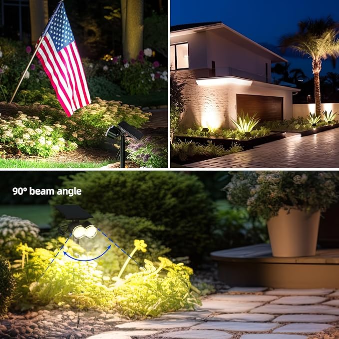Barrina Solar Spotlights Outdoor Waterproof, 360° Horizontal Adjustable Outdoor Solar Spot Lights, 6500k 3 Modes, 24 LEDs Solar Powered Landscape Lighting for Garden Yard Pathway, Auto On/Off, 6 Pack