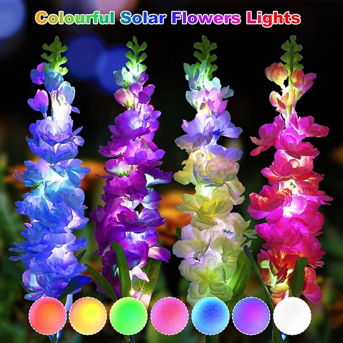 Solar Garden Lights, Solar Delphinium Flowers Lights 8 Pack 160 LEDs, Waterproof Solar Outdoor Lights Two Lighting Modes for Wedding Party Garden Yard Patio Lawn Decor and Gift for Mother