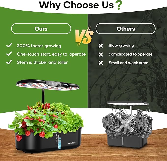 Ahopegarden Hydroponics Growing System kit Indoor Garden, 12 Pods Plant herb Garden with LCD Environmental Detection Germination Vegetable LED Growth Lamp, Hydroponics Grower Healthy Fresh Vegetables