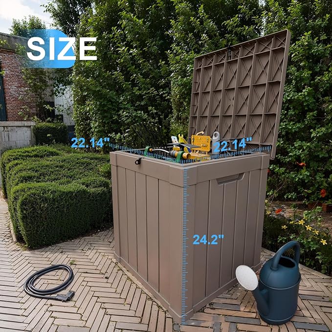 50 Gallon Outdoor Storage Box – Waterproof Deck Box for Garden & Patio,Light Brown
