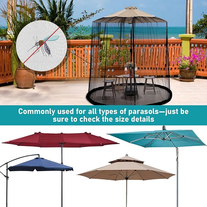ShowyLive 10x10 Patio Umbrella Mosquito Netting with Zipper 4 Doors & 8 Weight Bag - Adjustable Polyester Mesh Bug Screen for Outdoor Umbrellas, Garden, Patio Tables (Green)