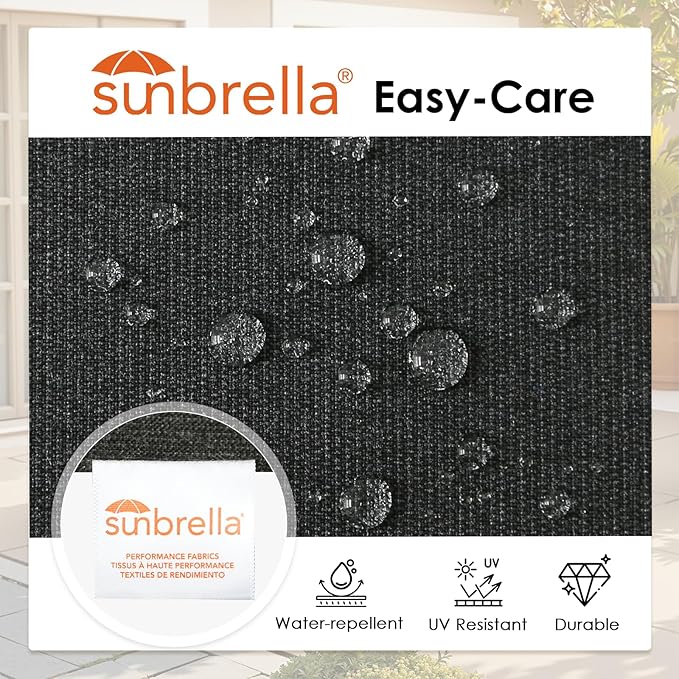 Outdoor Sunbrella Square Corner Seat Cushion, 19"x19"x3", Set of 4, Non Slip Seat Cushion Pads with Removable Cover for Patio Furniture, Garden Yard Lawn, Spectrum Carbon