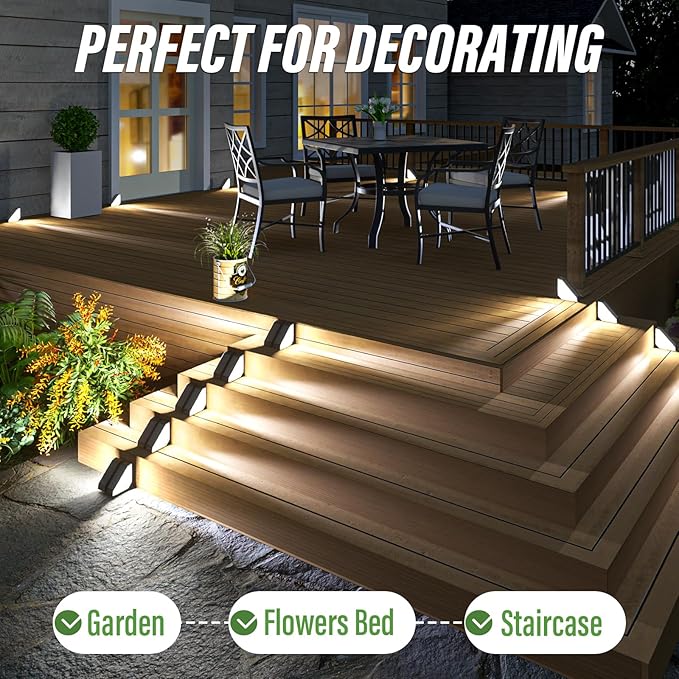 JSOT Solar Step Stair Lights Outdoor Yard Decor 8 Pack, IP65 Waterproof Deck Lighting for Outside Solar Powered, Solar Garden Light Decor for Fence, Backyard, Front Porch Step, Balcony, Wall, Patio