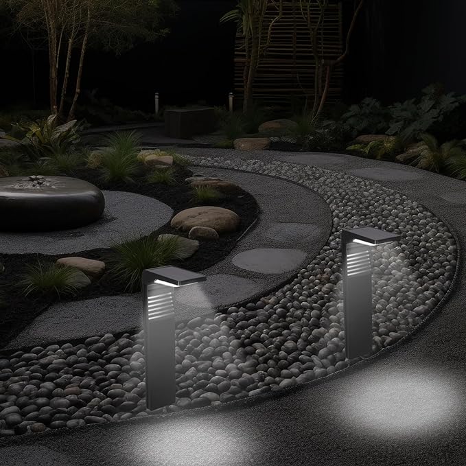 Techko Outdoor Solar L-Shaped Path Lights (2-Pack), Modern Minimal Design, Waterproof IP65, Garden Lights for Landscape, Yard, Walkway, Pathway,Matte Black