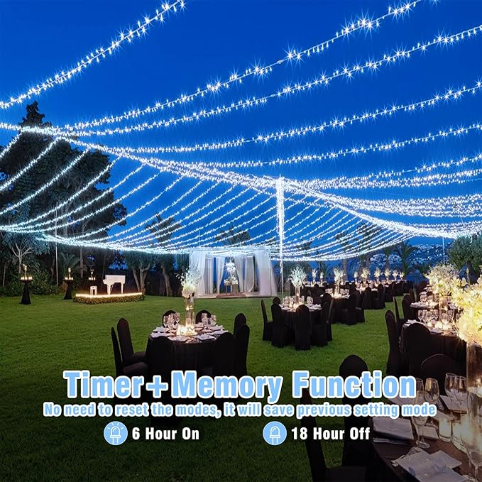 99ft 300 LED String Lights Indoor - White Christmas Lights Outdoor Waterproof Clear Wire, 8 Modes Connectable Twinkle Fairy String Lights Plug in for Outside Room Bedroom Party Wedding Decorations