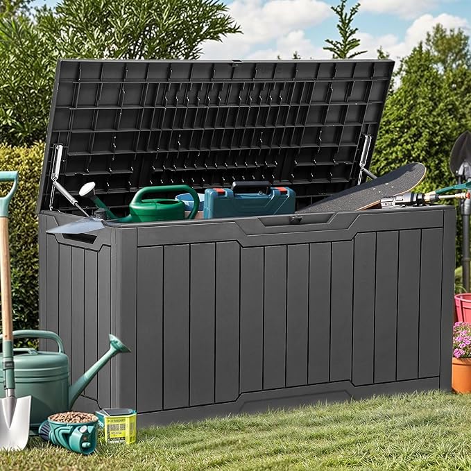 YITAHOME 80 Gallon Outdoor Storage Box, Large Water Resistant Resin Deck Box, Indoor Outdoor Lockable Storage Container for Patio, Garden, Cushions, Tools, Equipment (Dark Gray)