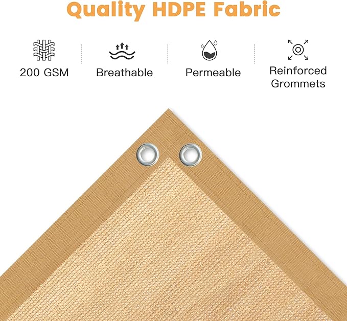 VICLLAX Shade Fabric Sun Shade Cloth with Every 2 FT Grommets for Patio Garden Pergola Cover Canopy 10x16 FT, Wheat